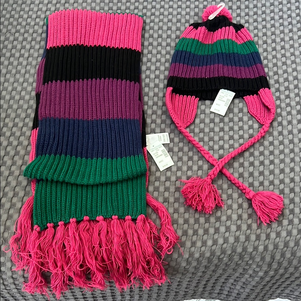 Maurices Pink and Green Striped Scarf and Wrap Set